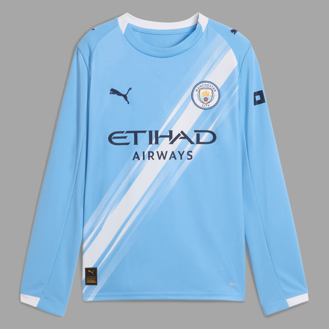 Manchester City Home 2025/26 Kids Stadium Longsleeve Shirt