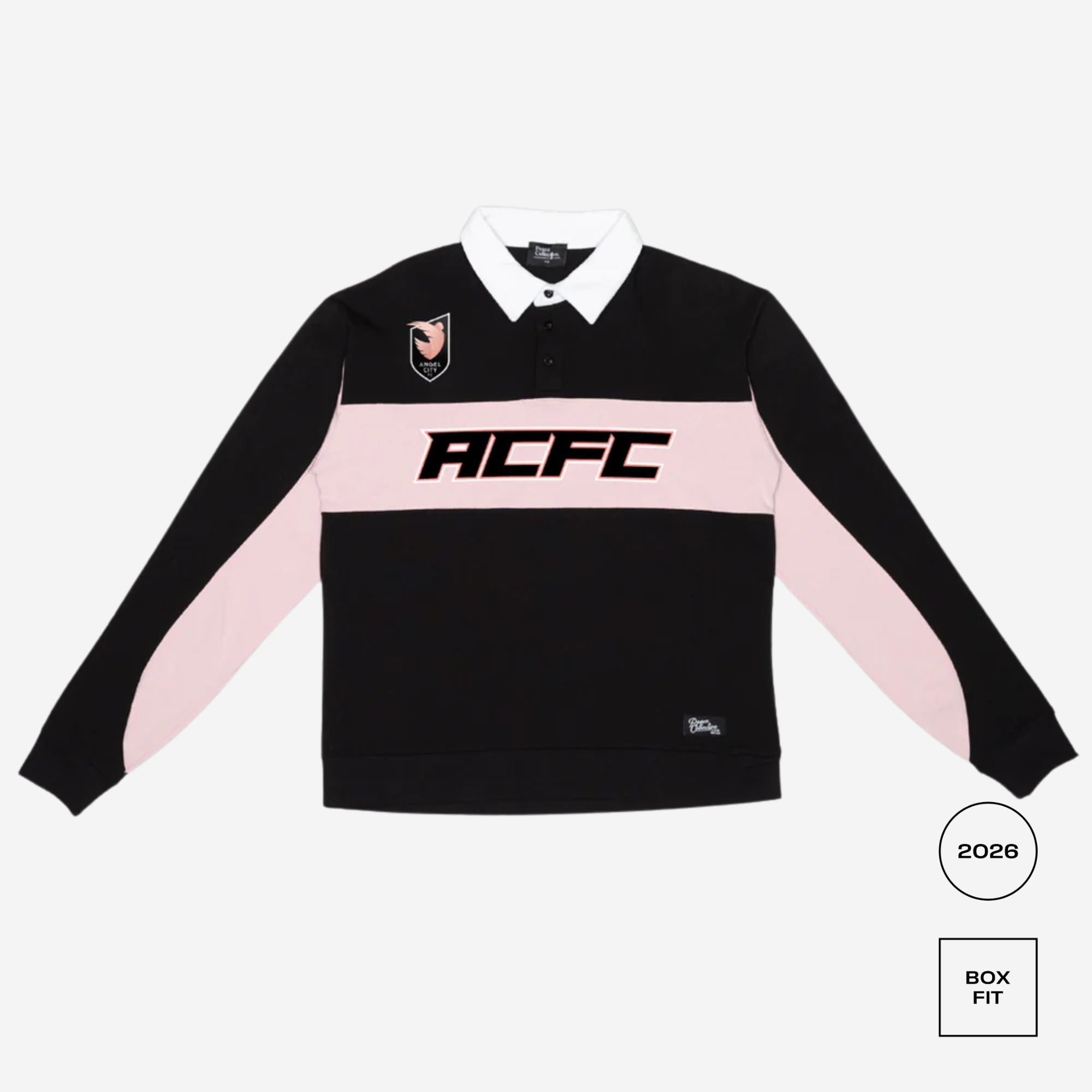 Black and pink long-sleeve shirt with 'ACFC' branding on a white background