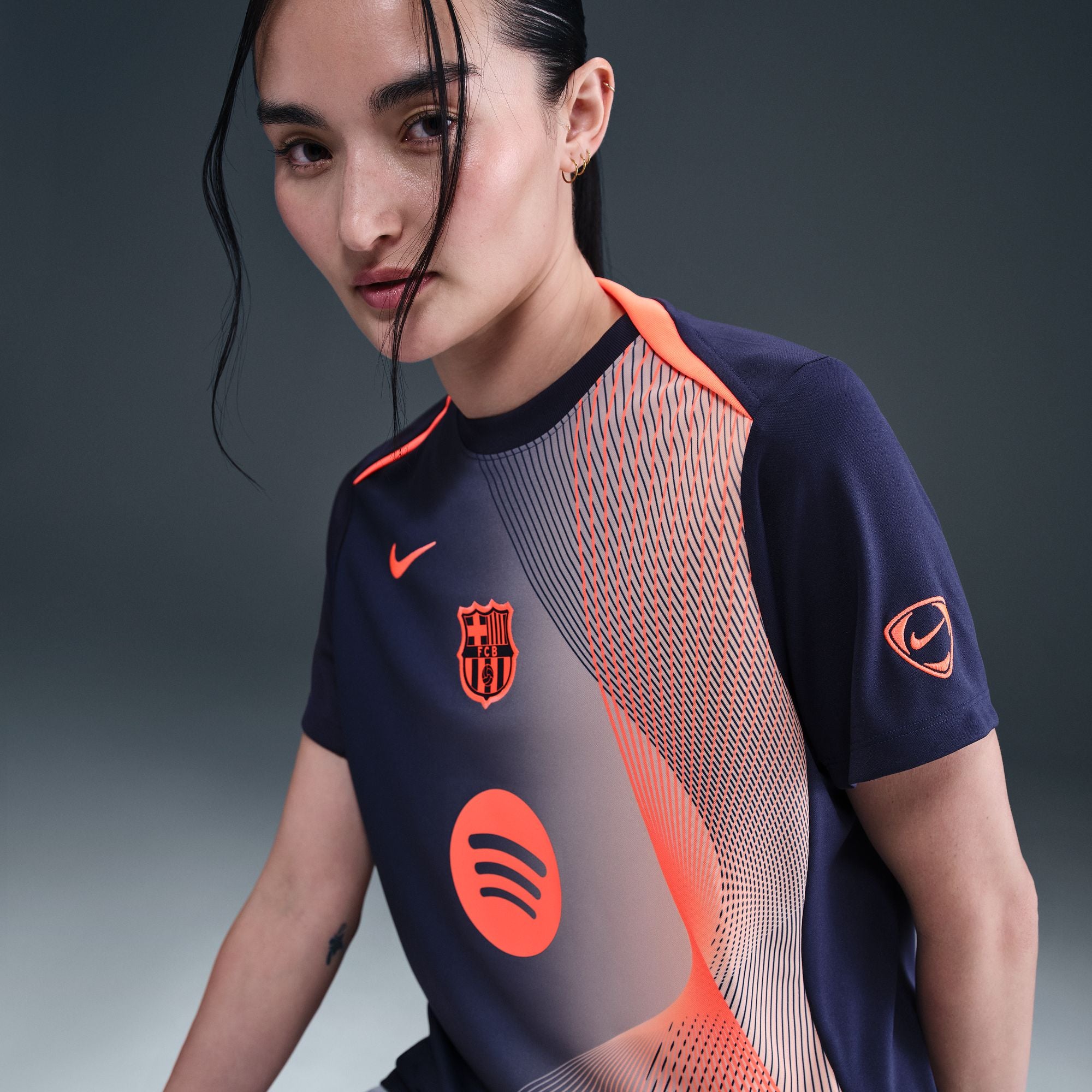 FC Barcelona Curved Fit Nike Dri-FIT Total 90 Soccer Pre-Match Top