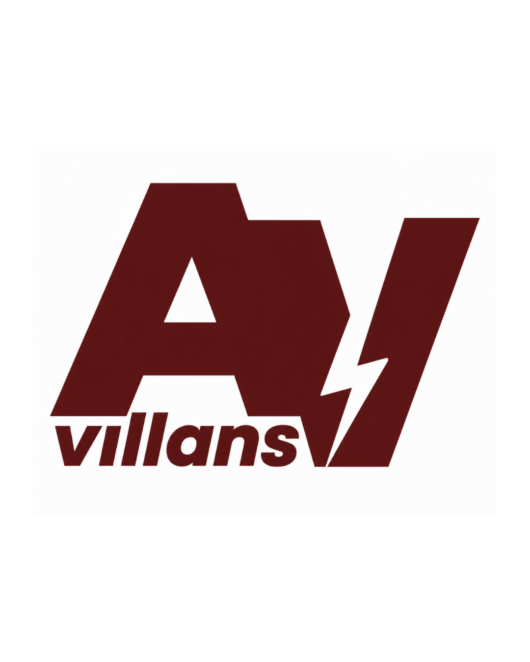 A stylized dark red logo featuring the letters 'AJ' and the word 'villans' beneath them, centered on a light gray background.