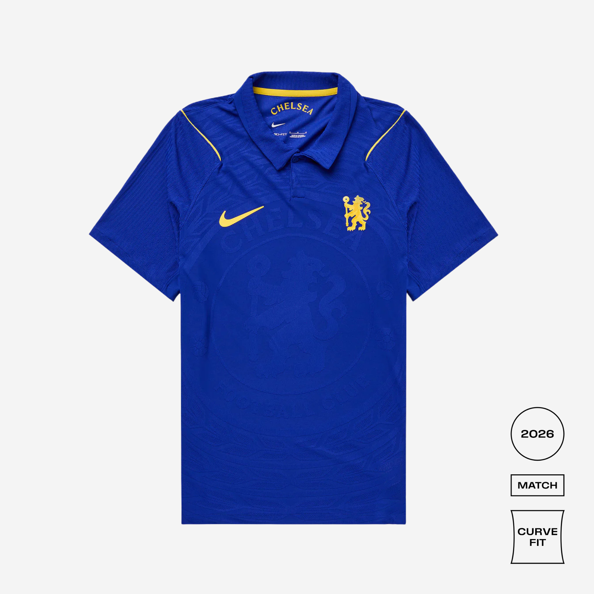 Blue sports jersey with yellow accents on a white background