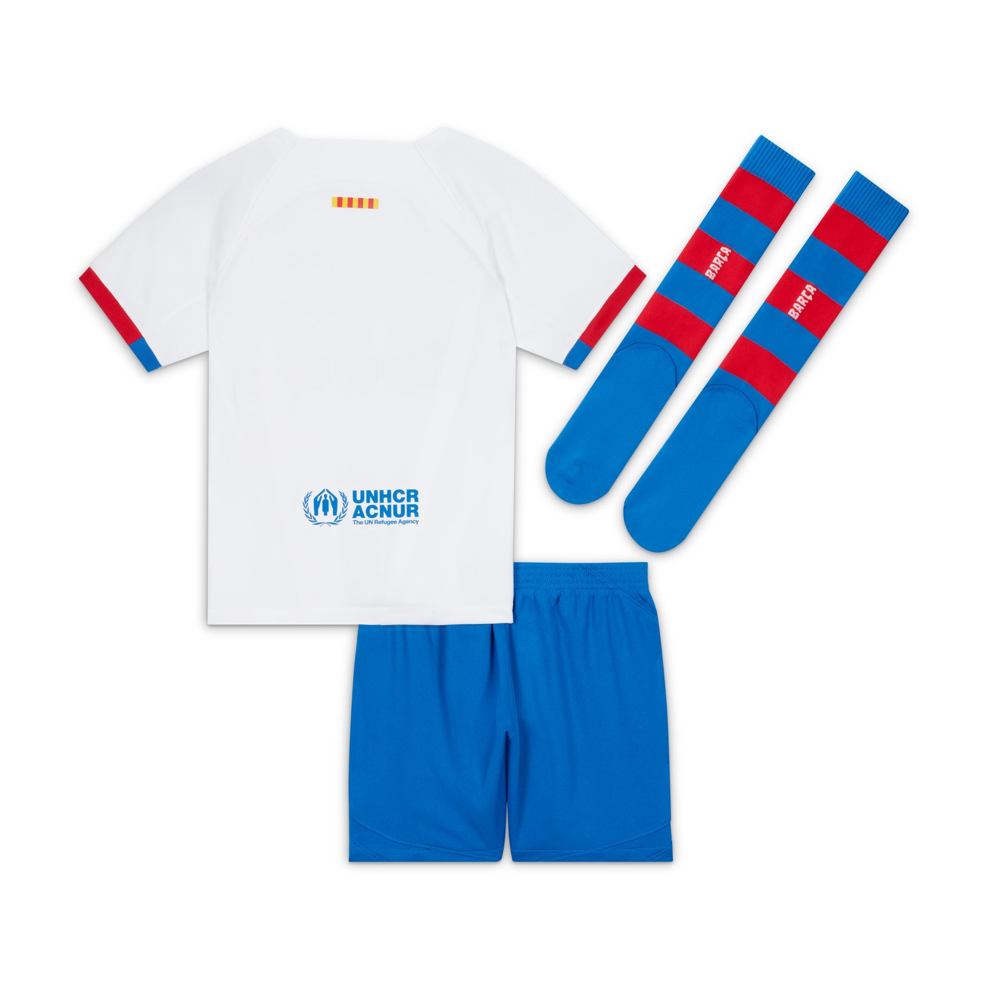 Equipación Nike Dri-FIT de 3 piezas para niños pequeños de la segunda equipación FC Barcelona 2023/24