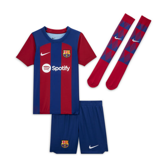 Equipación Nike Dri-FIT de 3 piezas para niños pequeños de local del Barcelona 23/24