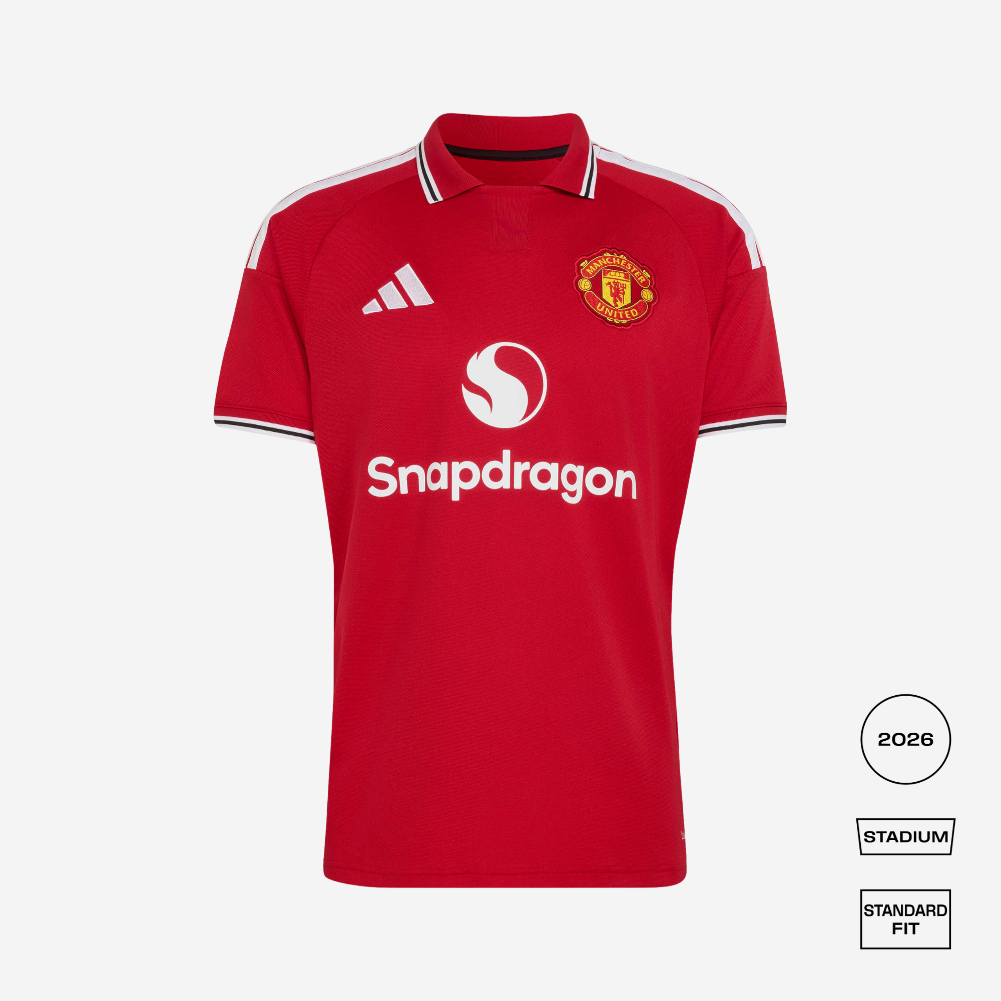 Red sports jersey with logos on a white background