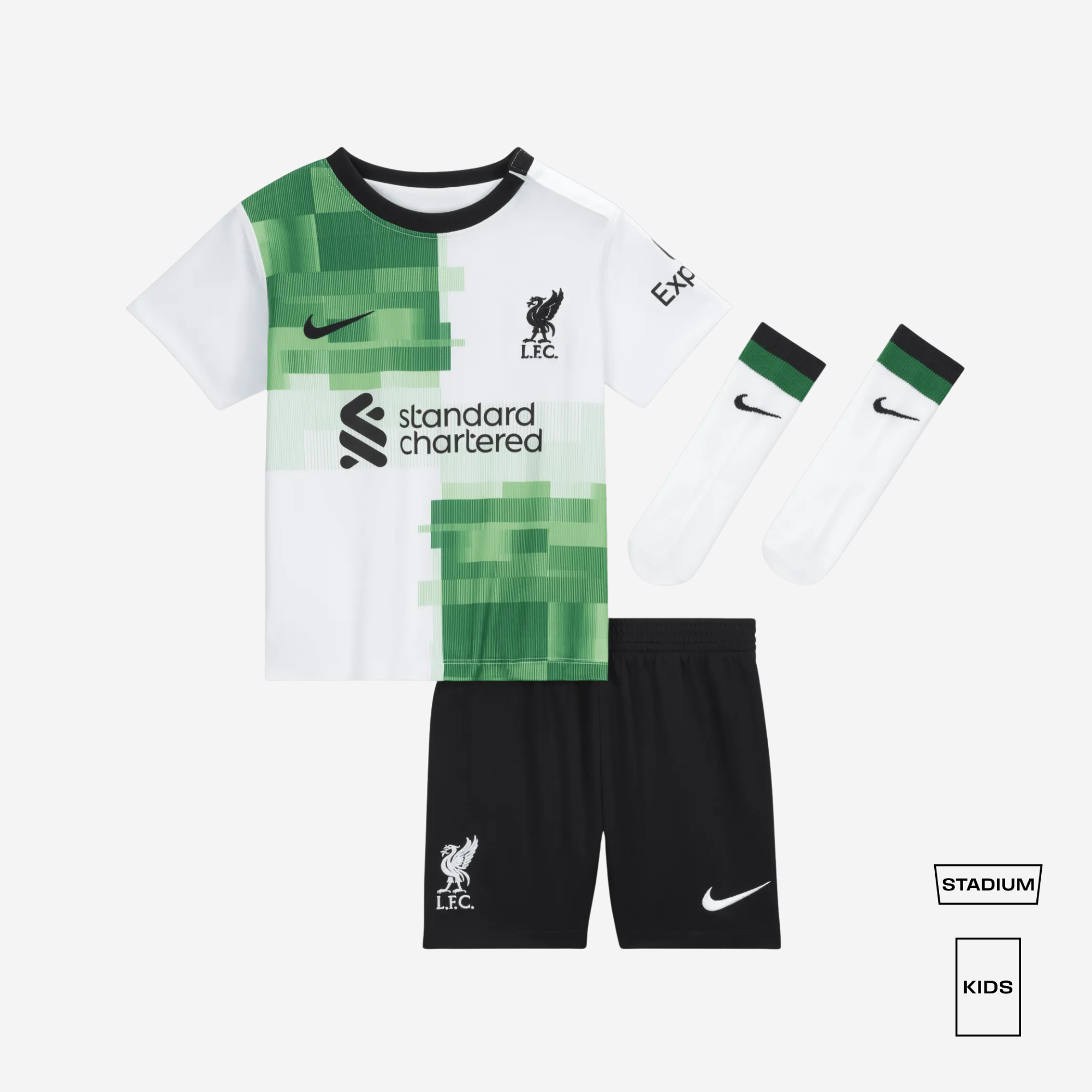 Equipación de 3 piezas Nike Dri-FIT para niños pequeños de la segunda equipación del Liverpool 23/24
