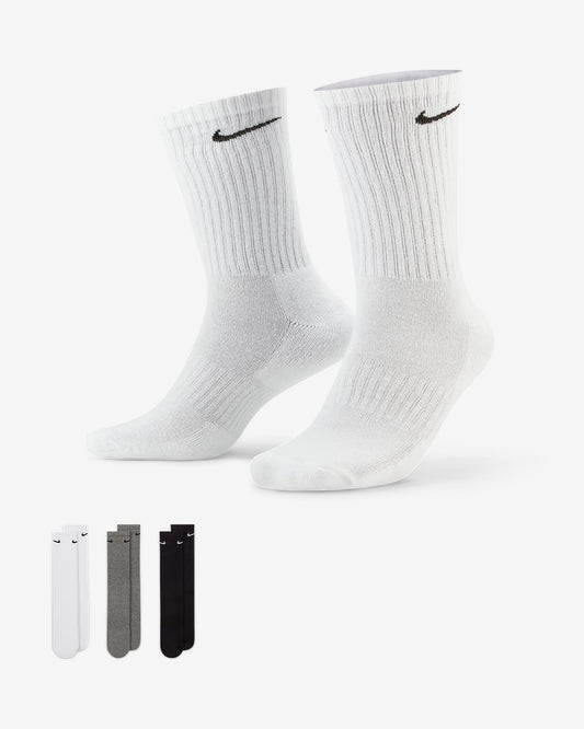 Nike Everyday Cushioned zwart, wit, grijze trainingssokken met ronde hals (3 paar)