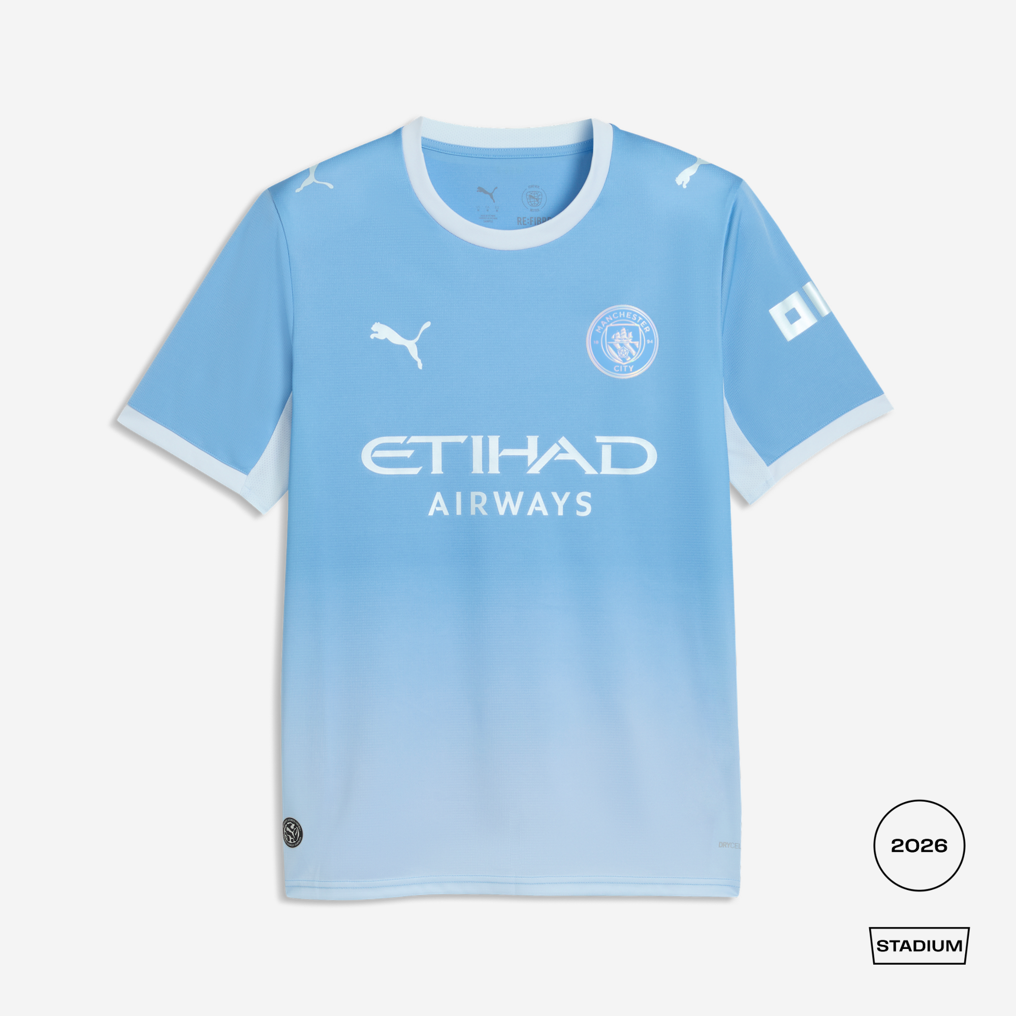 Light blue sports jersey with branding on a white background